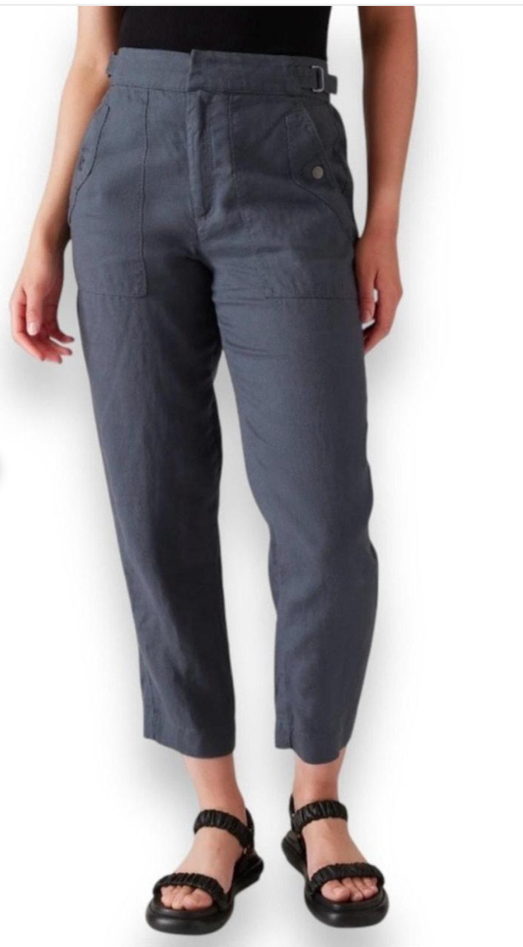 Athleta Women's SZ 22 Plus Blue Voyager Linen Crop Travel Pants #586941